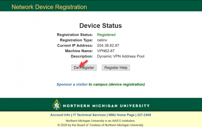 DeRegister a Device from the NMU Network Technology Support Services